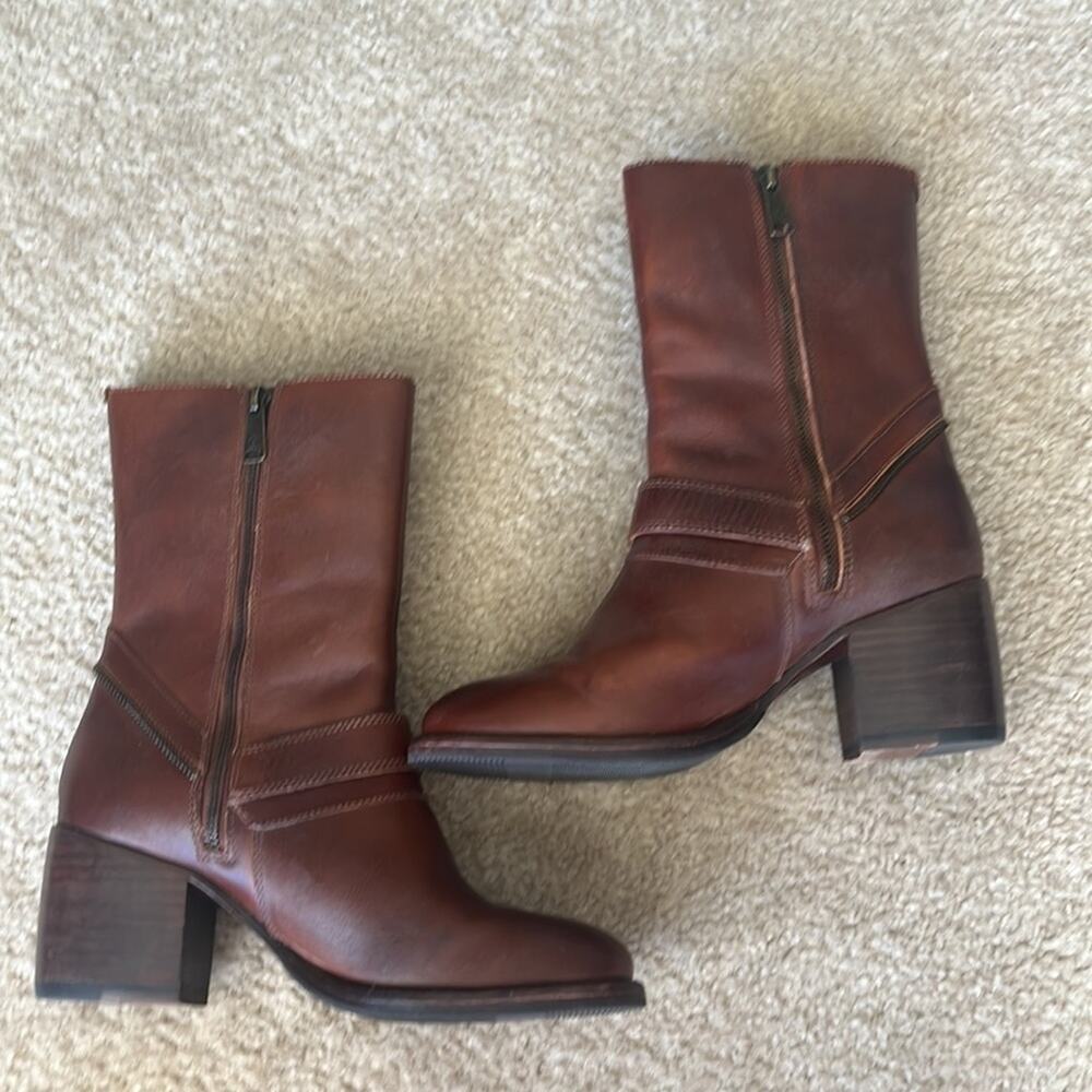 Patricia Nash Lombardy Brown Leather Buckle Chunky Heel Mid Western Cowgirl Boot - Picture 8 of 15